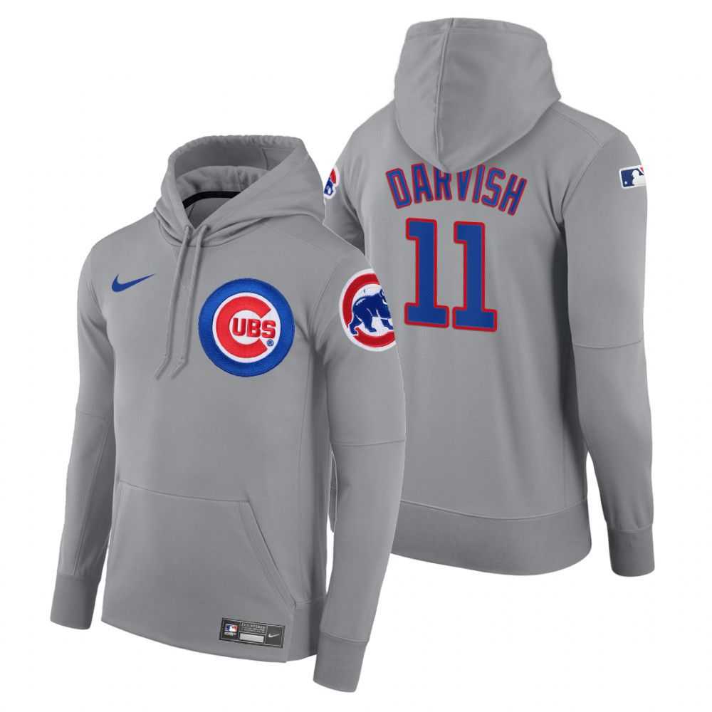 Men Chicago Cubs 11 Darvish gray road hoodie 2021 MLB Nike Jerseys